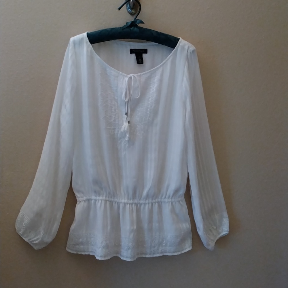 Beautiful Sheer White Black blouse Sz 8